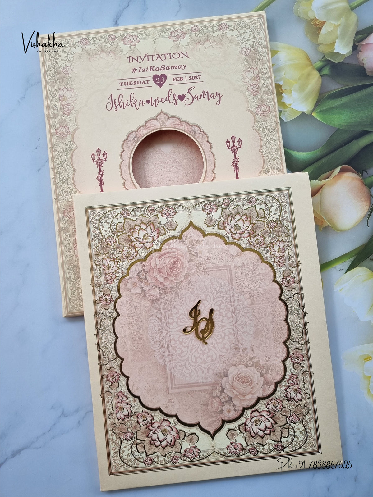 Semi Box Padded Flower Hindu Muslim Christian Sikh Jain invitation Cards ATS-265 – image 1