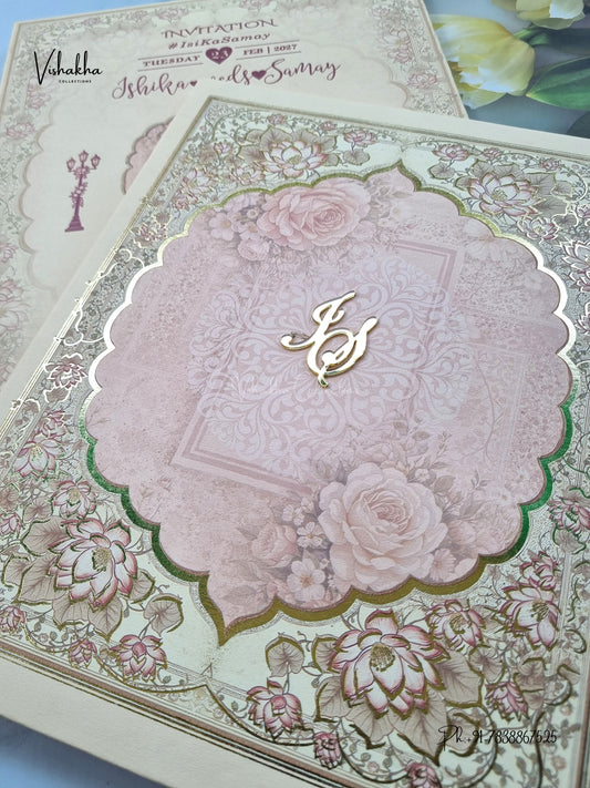 Semi Box Padded Flower Hindu Muslim Christian Sikh Jain invitation Cards ATS-265 – image 2