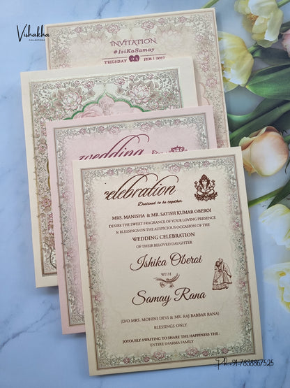 Semi Box Padded Flower Hindu Muslim Christian Sikh Jain invitation Cards ATS-265 – image 3