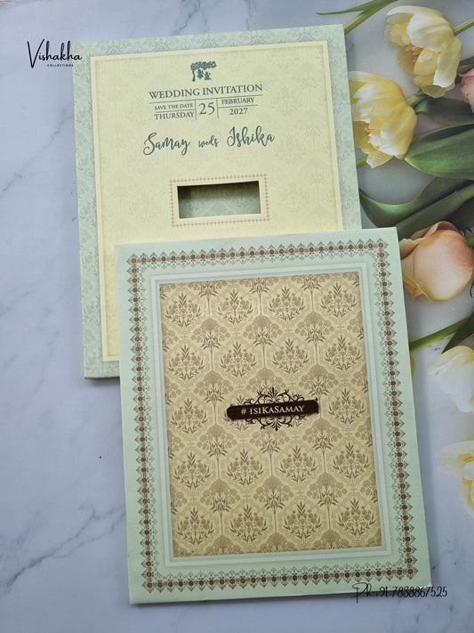 Semi Box Padded Flower Hindu Muslim Christian Sikh Jain invitation Cards ATS-266 – image 1