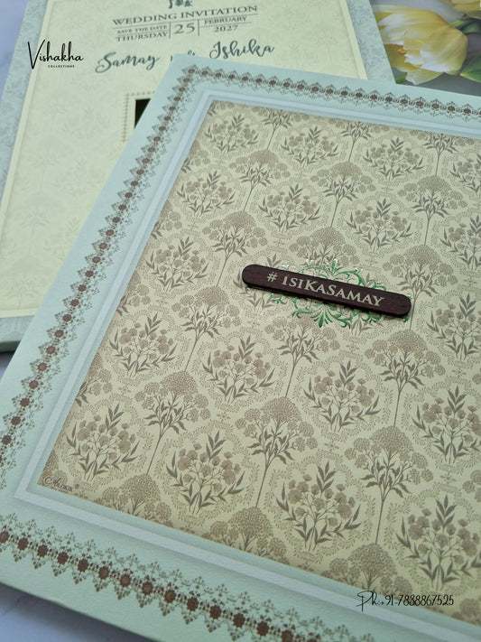 Semi Box Padded Flower Hindu Muslim Christian Sikh Jain invitation Cards ATS-266 – image 2