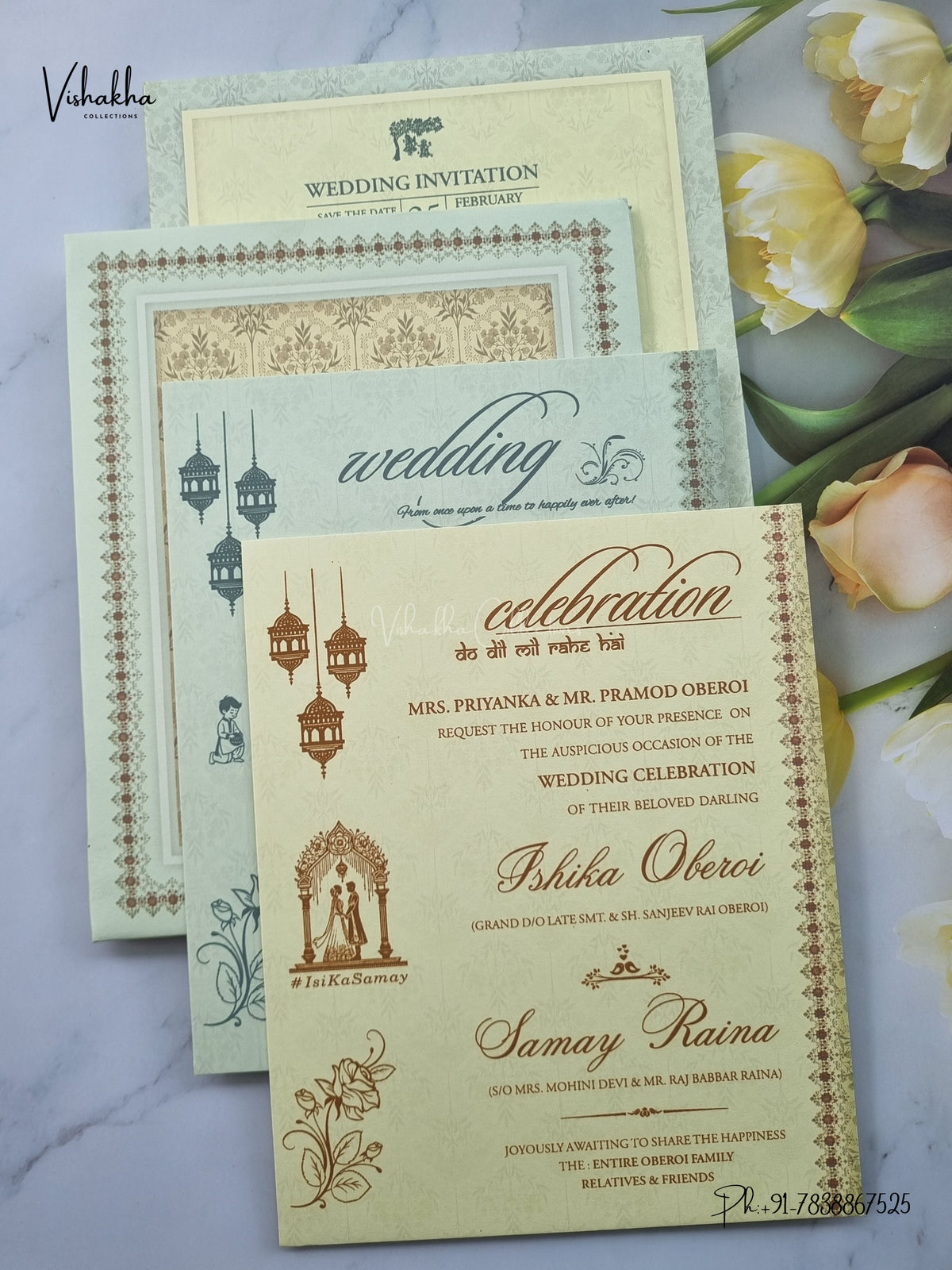 Semi Box Padded Flower Hindu Muslim Christian Sikh Jain invitation Cards ATS-266 – image 3