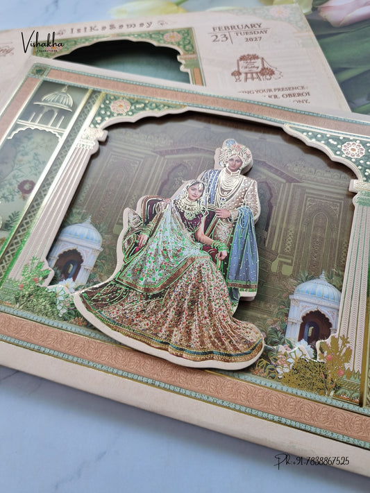 Semi Box Padded Dulah Dulhan 3D Pop Up Hindu Sikh Jain invitation Cards ATS-267 – image 2