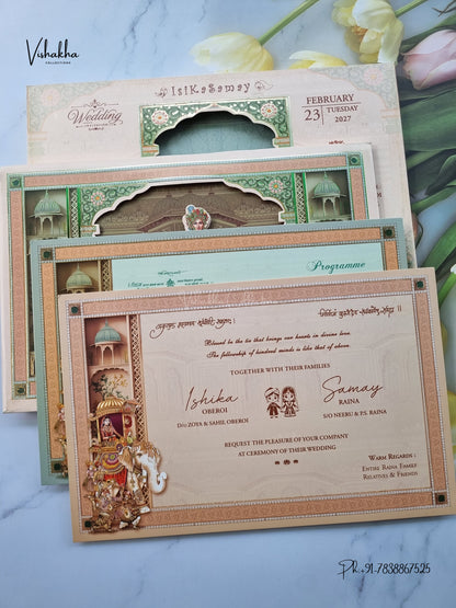 Semi Box Padded Dulah Dulhan 3D Pop Up Hindu Sikh Jain invitation Cards ATS-267 – image 3