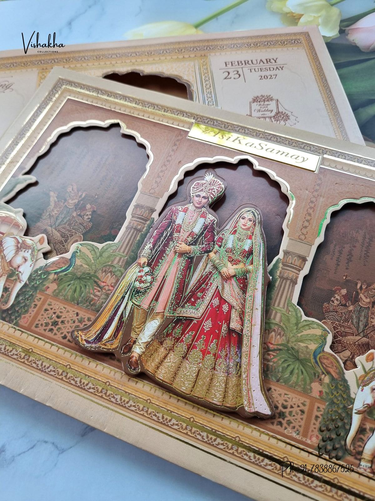 Semi Box Padded Dulah Dulhan Barat 3D Pop Up Hindu Sikh Jain invitation Cards ATS-268 – image 2