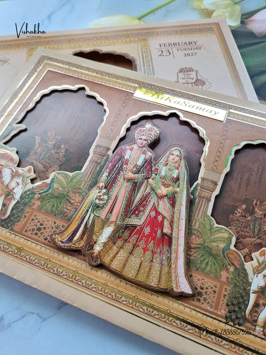 Semi Box Padded Dulah Dulhan Barat 3D Pop Up Hindu Sikh Jain invitation Cards ATS-268 – image 2
