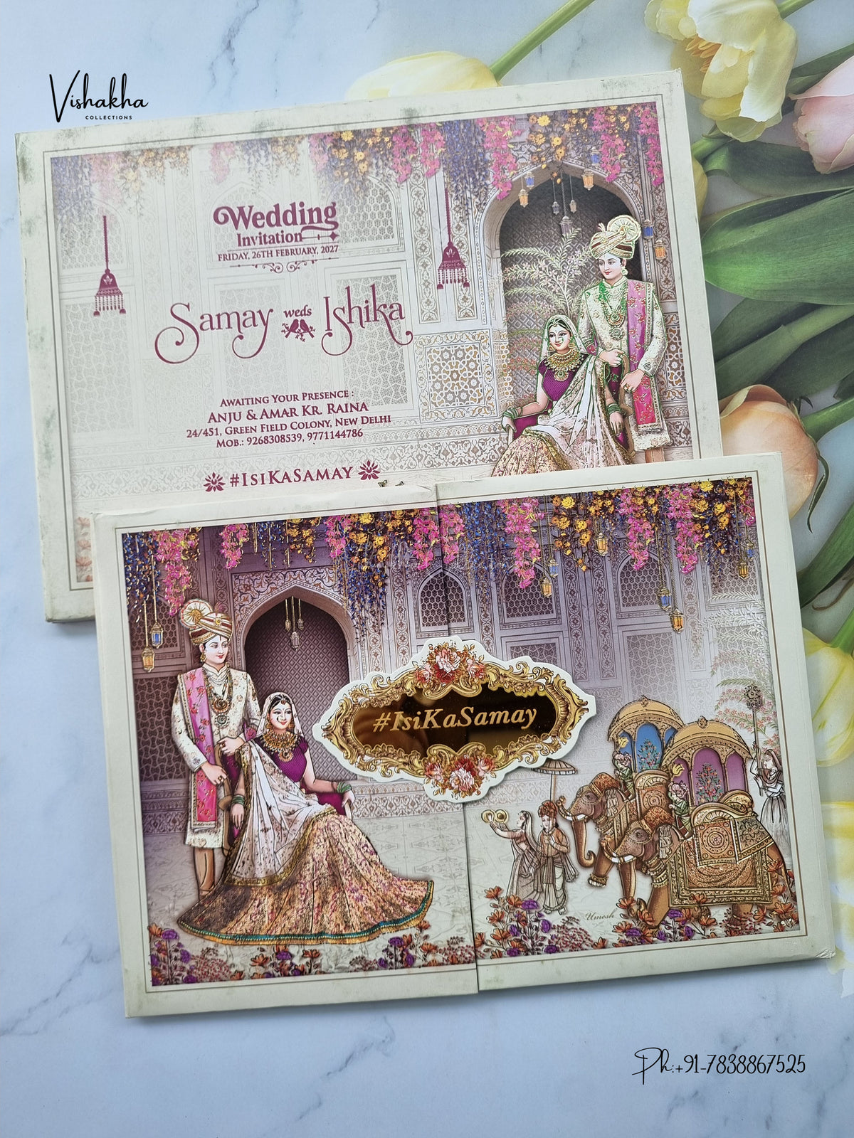 Semi Box Padded Double Door Dulah Dulhan Hindu Sikh Jain invitation Cards ATS-269 – image 1