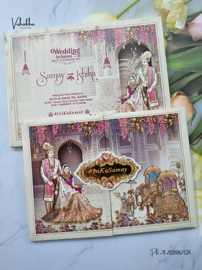 Semi Box Padded Double Door Dulah Dulhan Hindu Sikh Jain invitation Cards ATS-269 – image 1