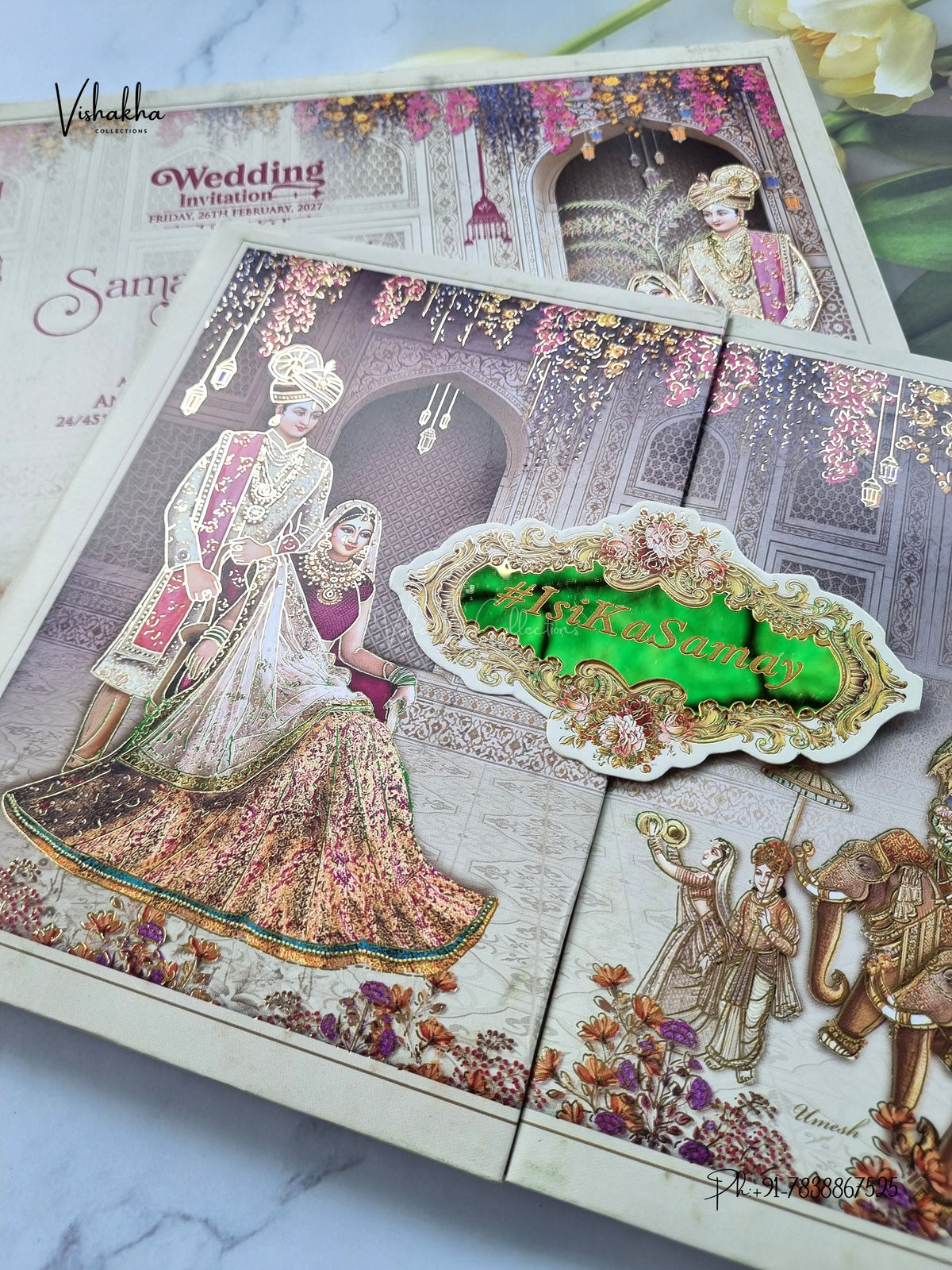 Semi Box Padded Double Door Dulah Dulhan Hindu Sikh Jain invitation Cards ATS-269 – image 2
