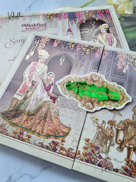 Semi Box Padded Double Door Dulah Dulhan Hindu Sikh Jain invitation Cards ATS-269 – image 2