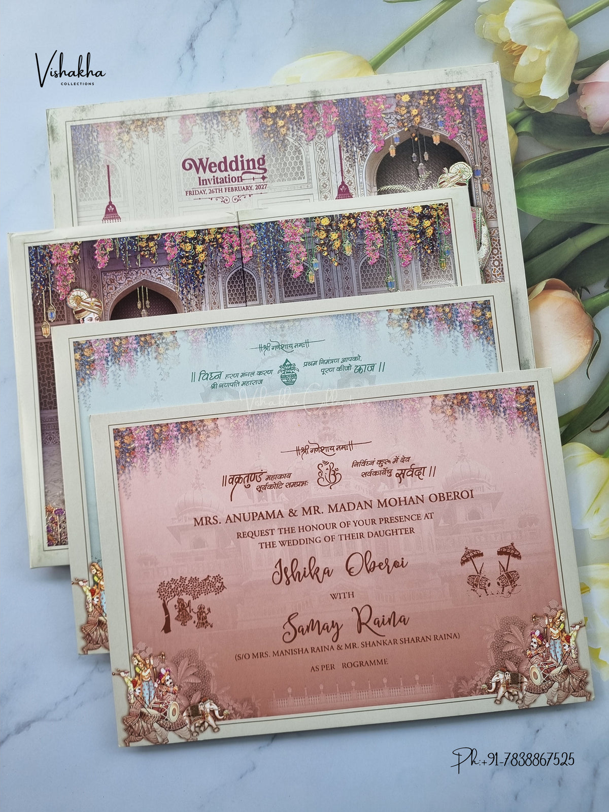 Semi Box Padded Double Door Dulah Dulhan Hindu Sikh Jain invitation Cards ATS-269 – image 3