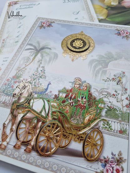 Semi Box Padded Ganesh Ji Dulah Dulhan Hindu Jain invitation Cards ATS-270 – image 2