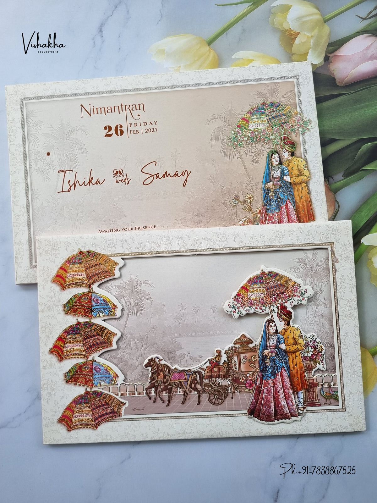 Semi Box Padded Dulah Dulhan Barat 3D Pop Up Hindu Sikh Jain invitation Cards ATS-272 – image 1