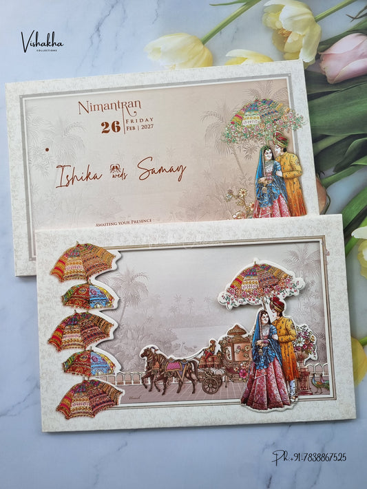 Semi Box Padded Dulah Dulhan Barat 3D Pop Up Hindu Sikh Jain invitation Cards ATS-272 – image 1