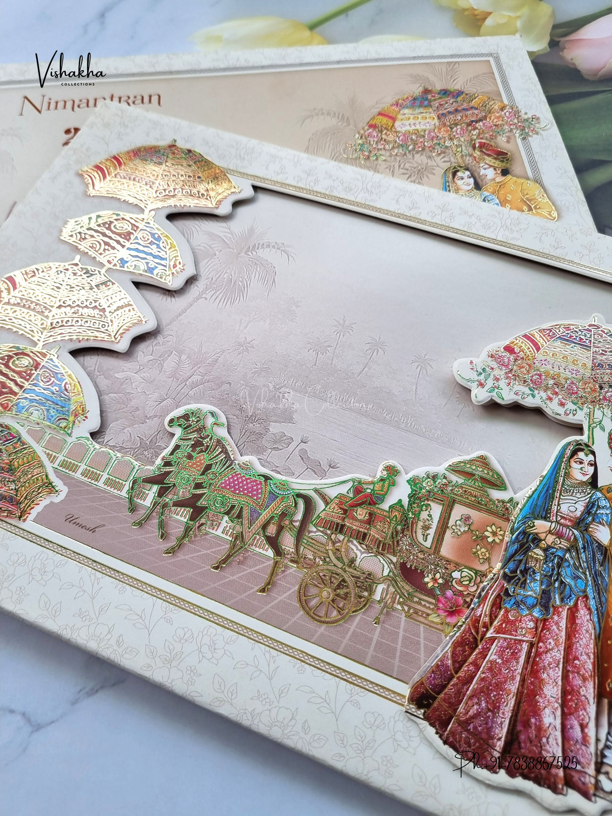 Semi Box Padded Dulah Dulhan Barat 3D Pop Up Hindu Sikh Jain invitation Cards ATS-272 – image 2