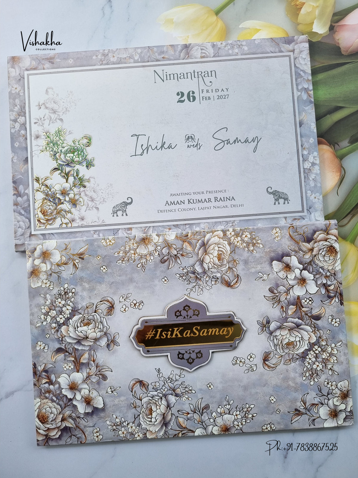 Semi Box Padded Flower 3D Pop Up Hindu Muslim Christian Sikh Jain invitation Cards ATS-273 – image 1