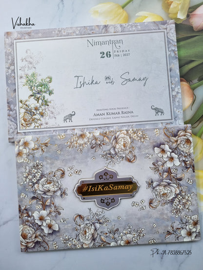 Semi Box Padded Flower 3D Pop Up Hindu Muslim Christian Sikh Jain invitation Cards ATS-273 – image 1