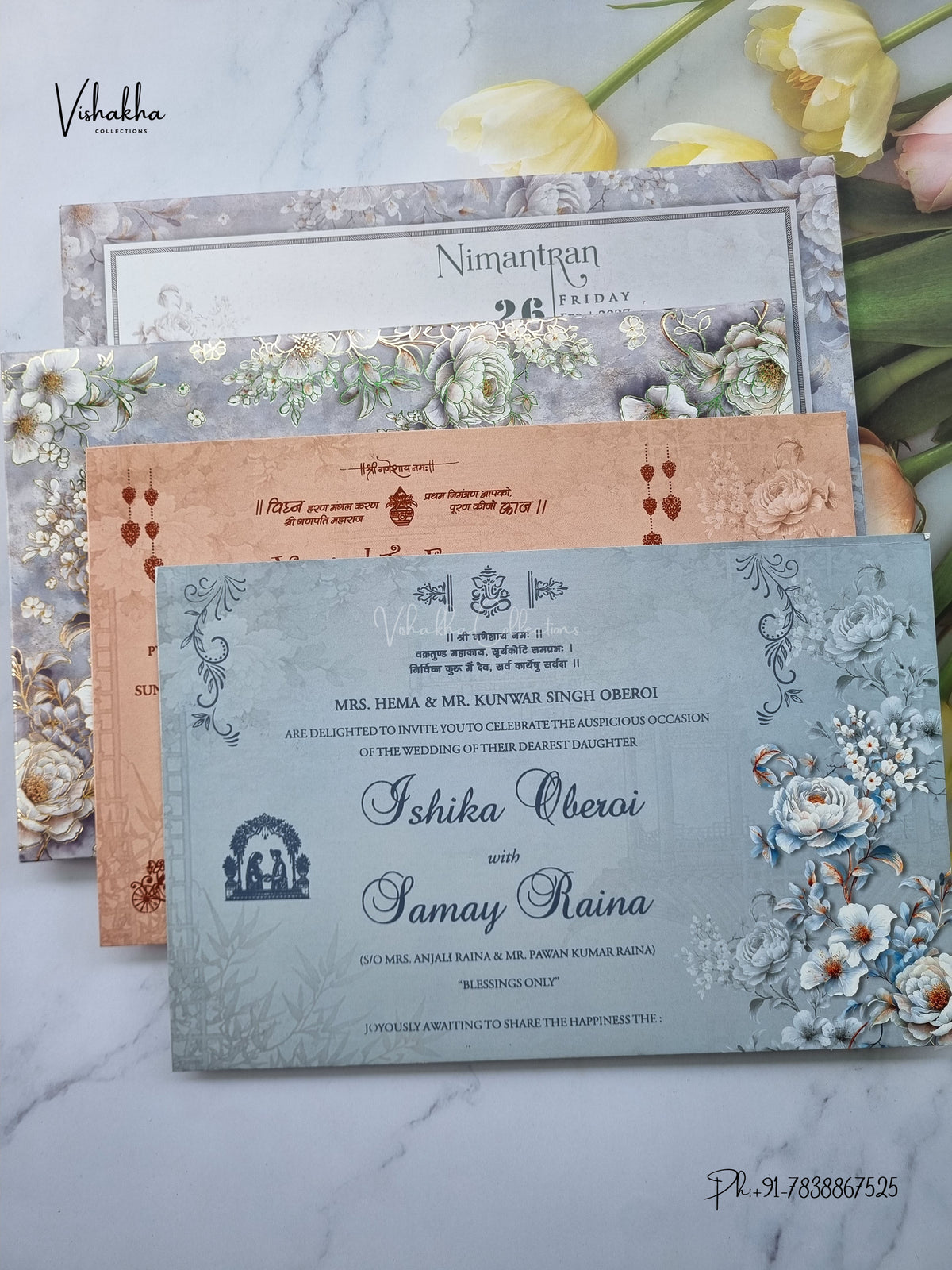 Semi Box Padded Flower 3D Pop Up Hindu Muslim Christian Sikh Jain invitation Cards ATS-273 – image 3