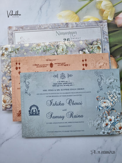 Semi Box Padded Flower 3D Pop Up Hindu Muslim Christian Sikh Jain invitation Cards ATS-273 – image 3