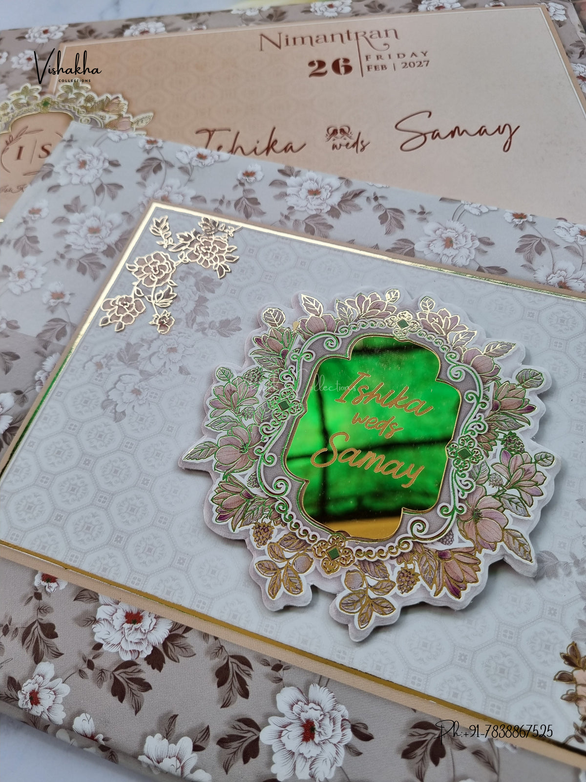 Semi Box Padded Flower 3D Pop Up Hindu Muslim Christian Sikh Jain invitation Cards ATS-274 – image 2