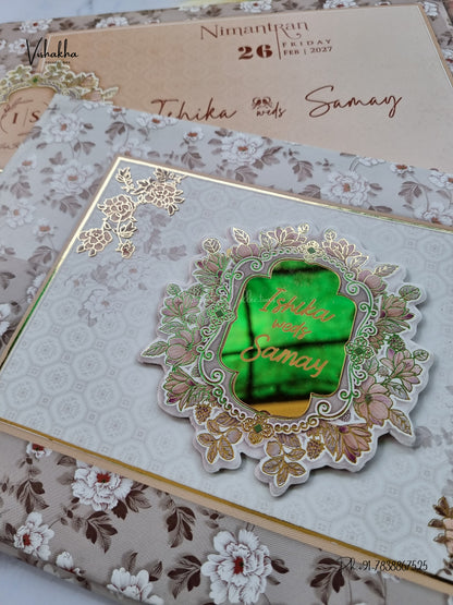 Semi Box Padded Flower 3D Pop Up Hindu Muslim Christian Sikh Jain invitation Cards ATS-274 – image 2