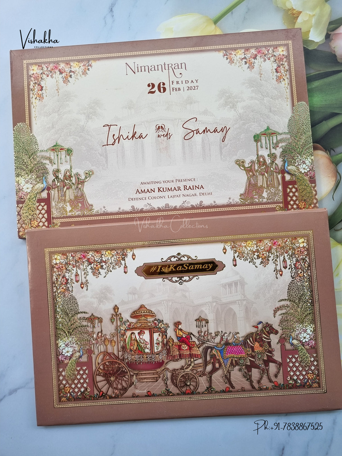 Semi Box Padded Barat Hindu Sikh Jain invitation Cards ATS-275 – image 1
