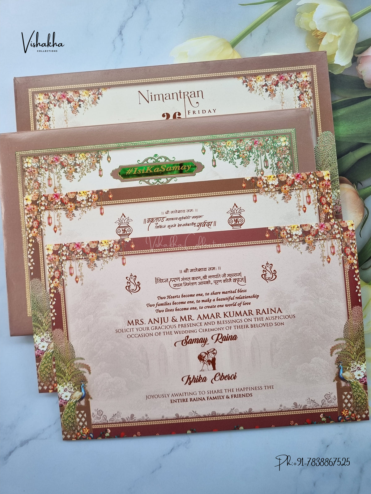Semi Box Padded Barat Hindu Sikh Jain invitation Cards ATS-275 – image 3