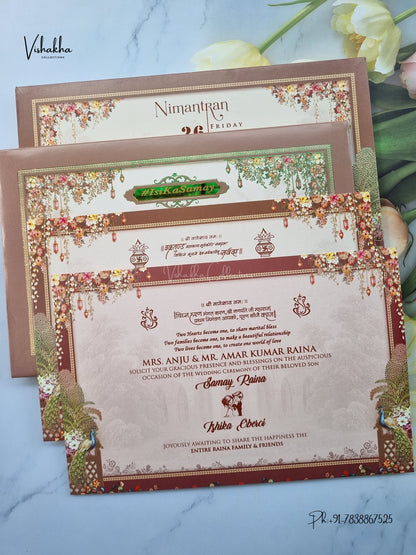Semi Box Padded Barat Hindu Sikh Jain invitation Cards ATS-275 – image 3