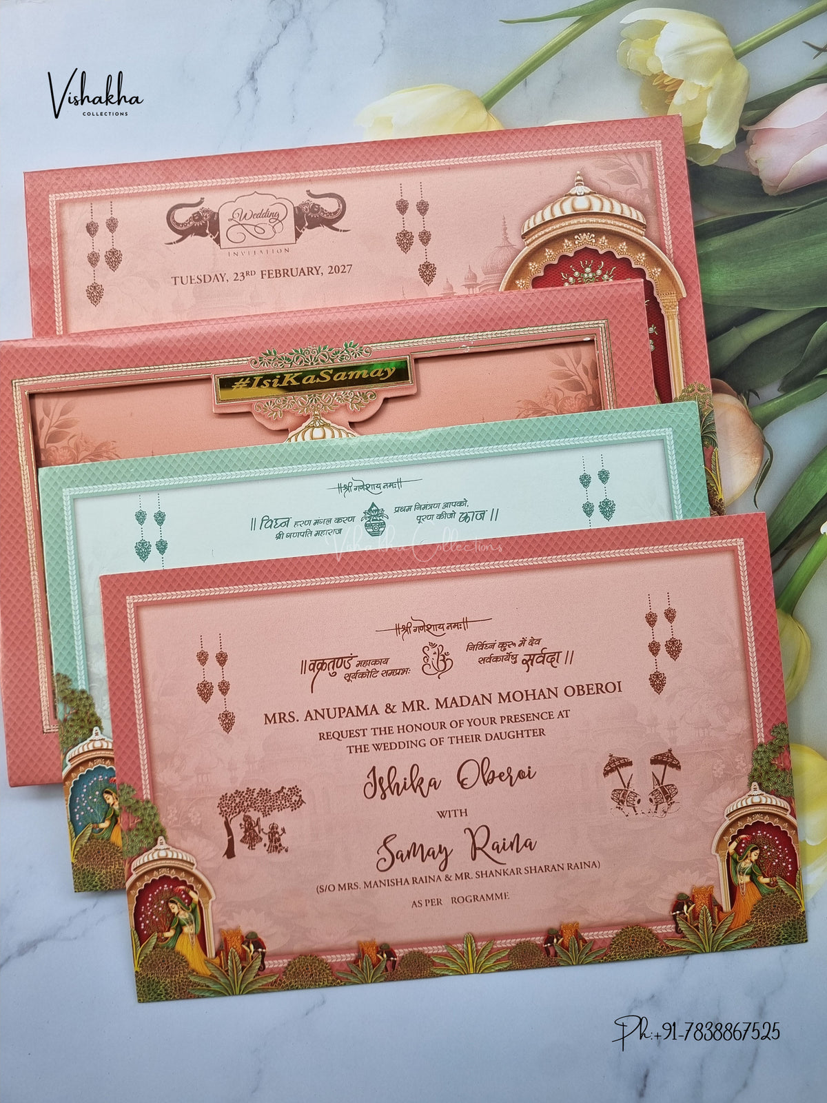Semi Box Padded Dulah Dulhan 3D Pop Up Haveli Hindu Sikh Jain invitation Cards ATS-276 – image 3