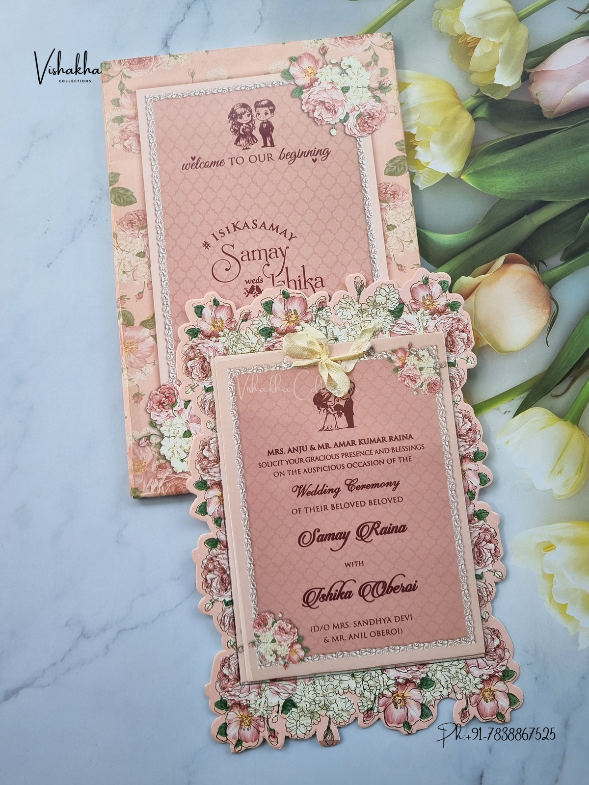Semi Box Ribbon Flower Hindu Muslim Christian Sikh Jain invitation Cards ATS-3166 – image 1