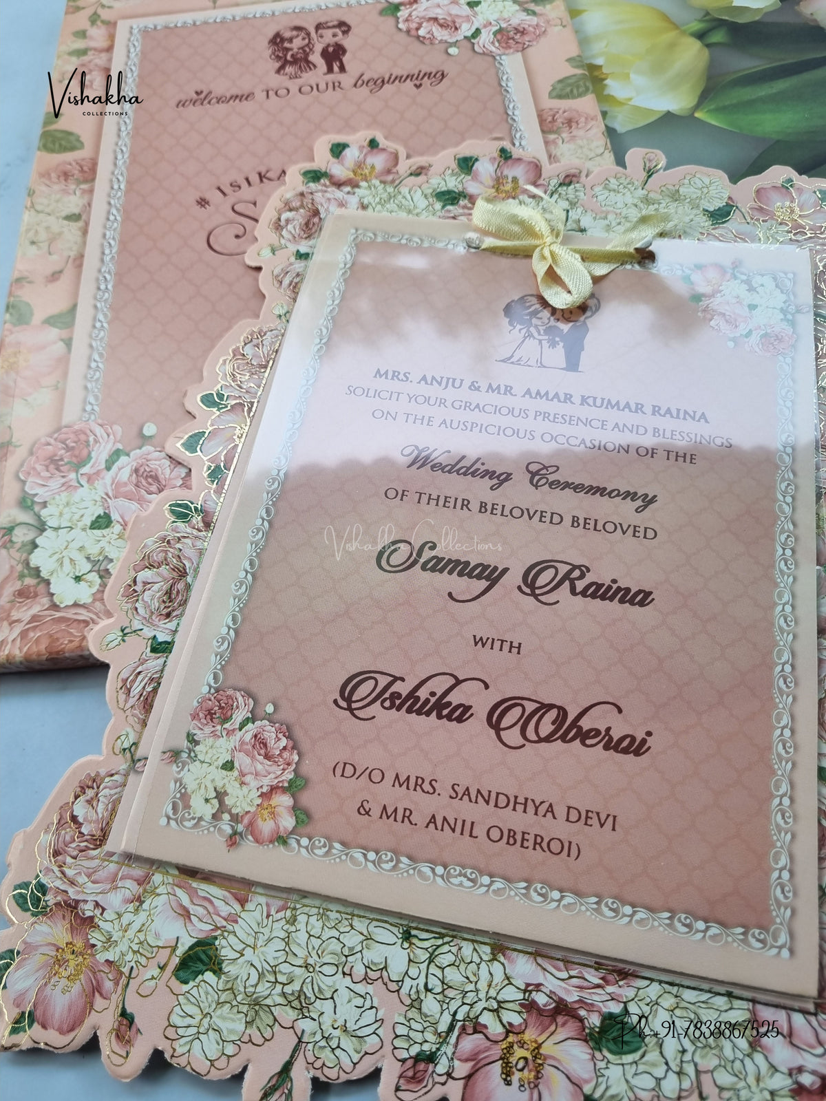 Semi Box Ribbon Flower Hindu Muslim Christian Sikh Jain invitation Cards ATS-3166 – image 2