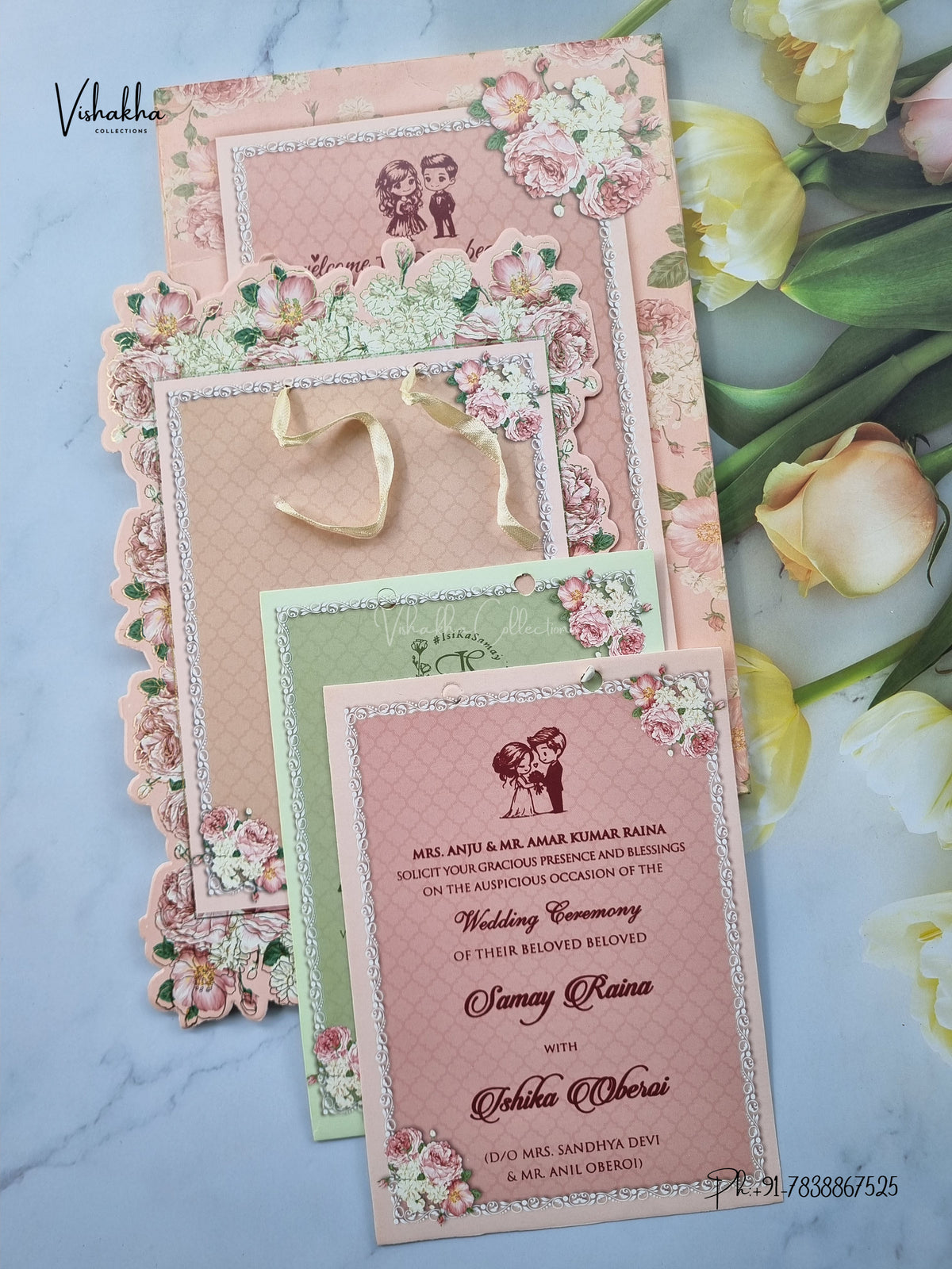 Semi Box Ribbon Flower Hindu Muslim Christian Sikh Jain invitation Cards ATS-3166 – image 3
