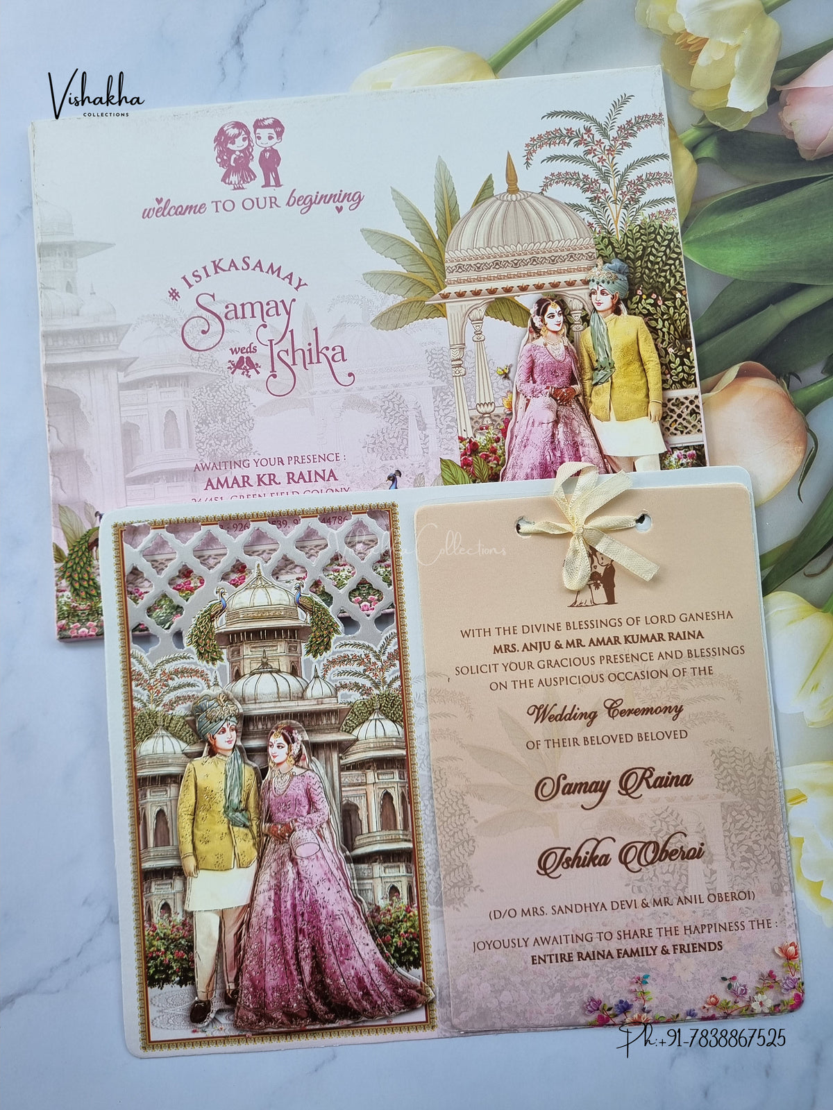 Semi Box Ribbon Dulah Dulhan 3D Pop Up Hindu Sikh Jain invitation Cards ATS-4216 – image 1