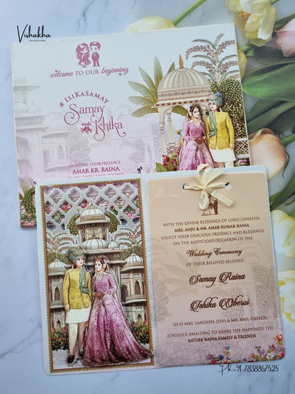 Semi Box Ribbon Dulah Dulhan 3D Pop Up Hindu Sikh Jain invitation Cards ATS-4216 – image 1