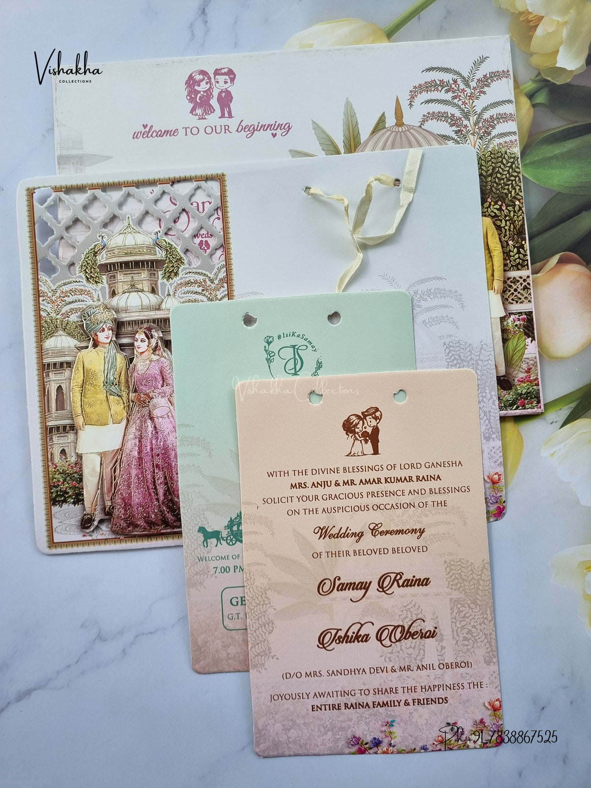 Semi Box Ribbon Dulah Dulhan 3D Pop Up Hindu Sikh Jain invitation Cards ATS-4216 – image 3