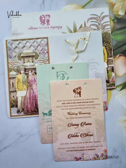 Semi Box Ribbon Dulah Dulhan 3D Pop Up Hindu Sikh Jain invitation Cards ATS-4216 – image 3