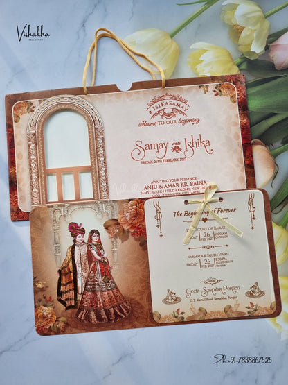 Ribbon Dulah Dulhan Hindu Sikh Jain invitation Cards ATS-4241 – image 1