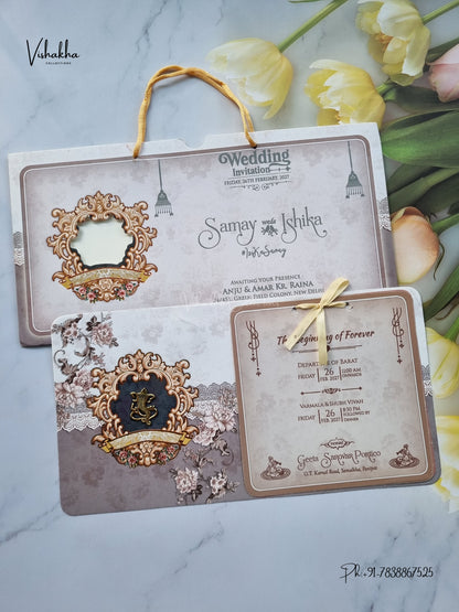 Ribbon Flower Ganesh Ji Hindu Jain invitation Cards ATS-4242 – image 1