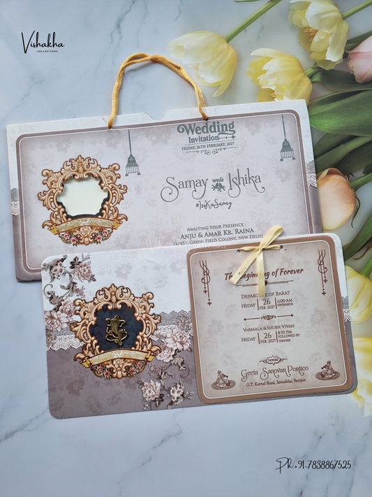 Ribbon Flower Ganesh Ji Hindu Jain invitation Cards ATS-4242 – image 1