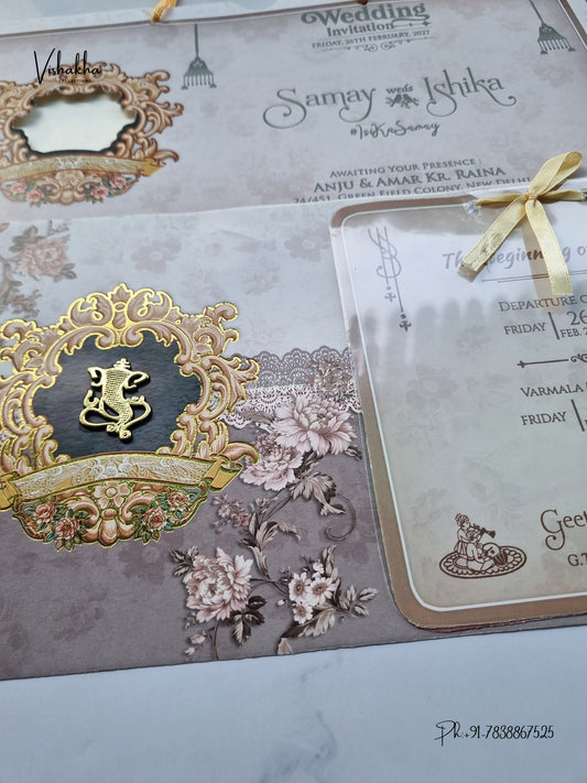 Ribbon Flower Ganesh Ji Hindu Jain invitation Cards ATS-4242 – image 2