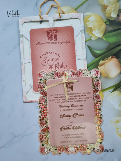 Ribbon Carry Bag Flower Hindu Muslim Christian Sikh Jain invitation Cards ATS-4243 – image 1
