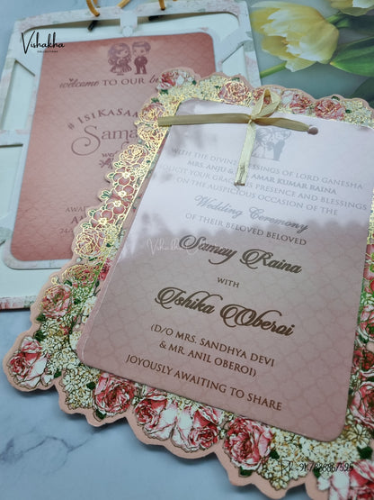 Ribbon Carry Bag Flower Hindu Muslim Christian Sikh Jain invitation Cards ATS-4243 – image 2