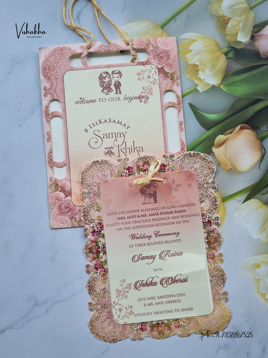 Ribbon Carry Bag Flower Hindu Muslim Christian Sikh Jain invitation Cards ATS-4244 – image 1