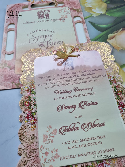 Ribbon Carry Bag Flower Hindu Muslim Christian Sikh Jain invitation Cards ATS-4244 – image 2