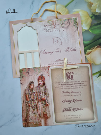 Ribbon Dulah Dulhan Hindu Sikh Jain invitation Cards ATS-4245 – image 1