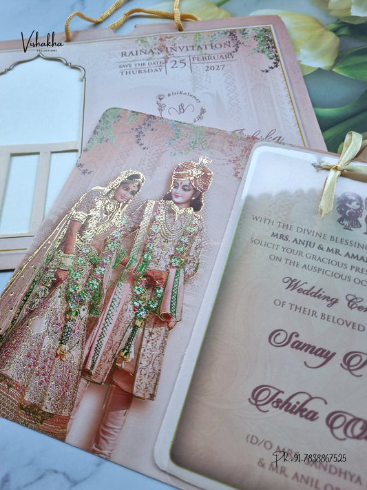 Ribbon Dulah Dulhan Hindu Sikh Jain invitation Cards ATS-4245 – image 2