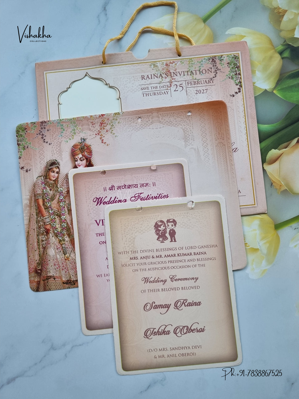 Ribbon Dulah Dulhan Hindu Sikh Jain invitation Cards ATS-4245 – image 3