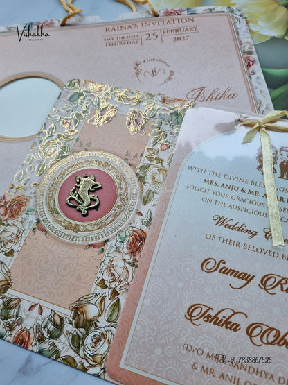 Ribbon Flower Ganesh Ji Hindu Jain invitation Cards ATS-4246 – image 2
