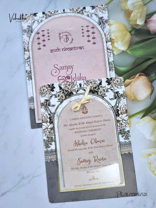 Ribbon Flower Hindu Muslim Christian Sikh Jain invitation Cards ATS-4247 – image 1
