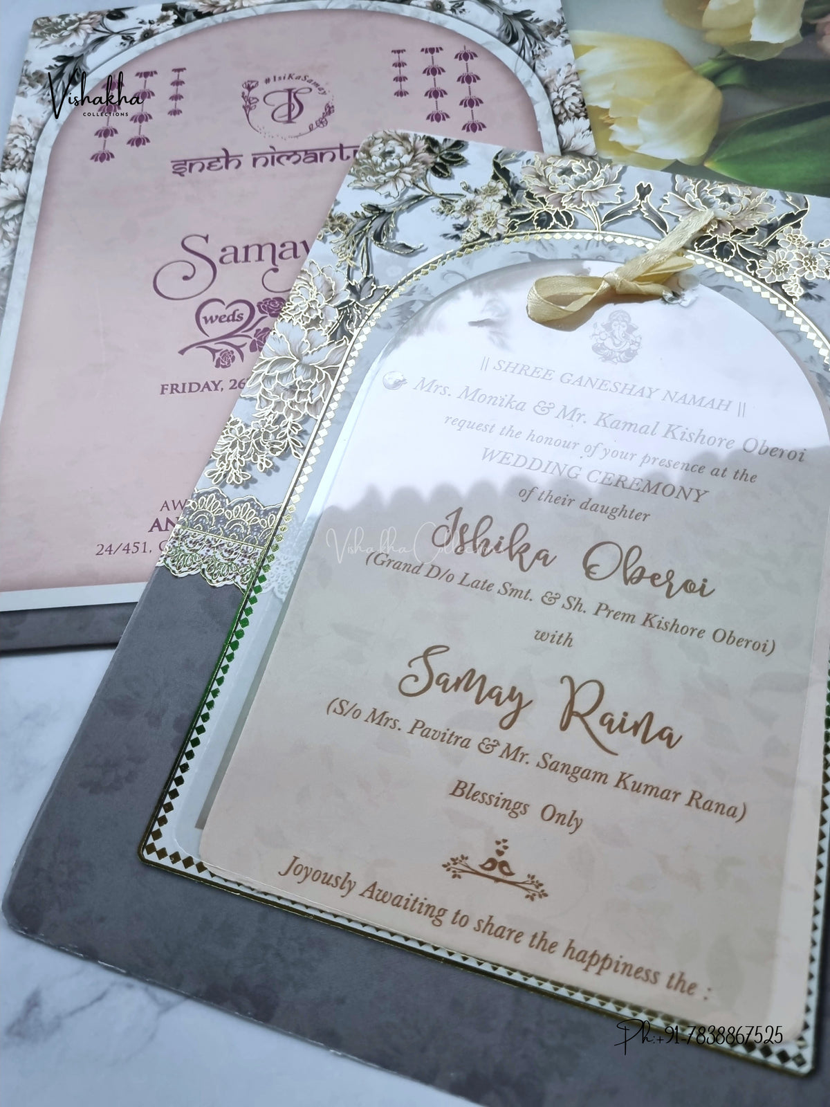 Ribbon Flower Hindu Muslim Christian Sikh Jain invitation Cards ATS-4247 – image 2